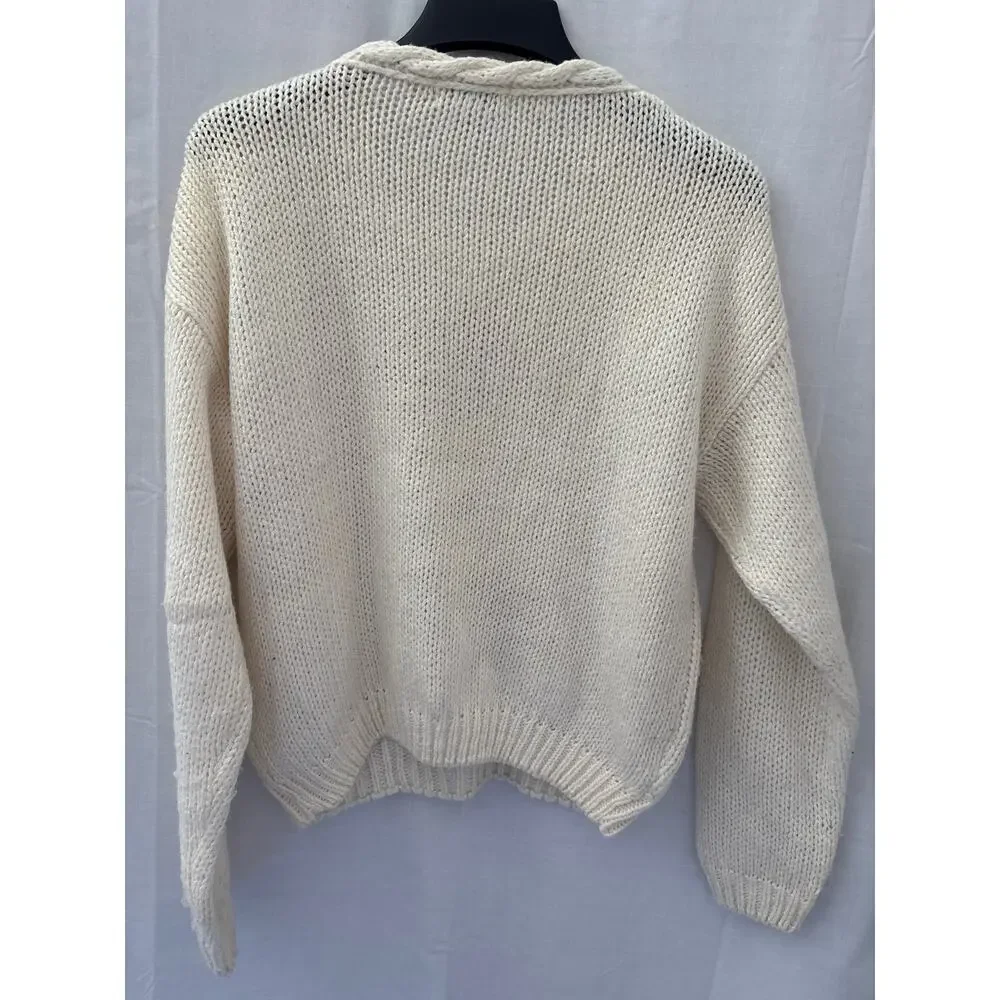 Jamie Scott Vintage Hand Knit Sweater Floral Cream Pullover Large 90s - Picture 5 of 5